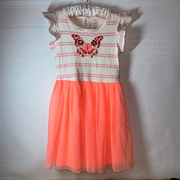 WONDER NATION Butterfly Tulle Coral Dress Girls Small 6/6X - Picture 1 of 9